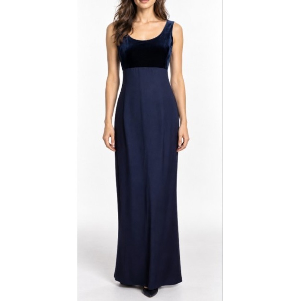 Jessica McClintock Vintage 90s Blue Velvet Empire Waist Maxi Dress Size 6